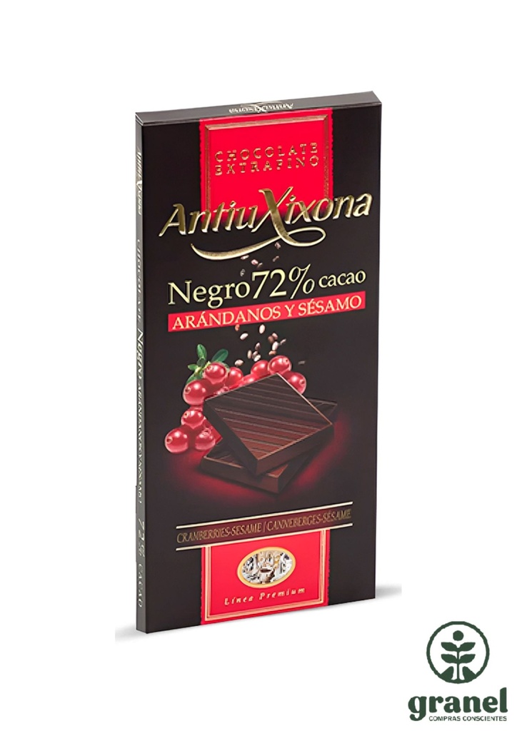 Chocolate amargo 72% con arándanos Antiu Xixona 100g