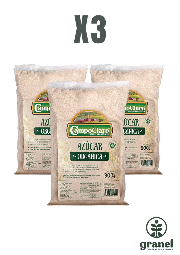 Pack X3 Azúcar orgánica Campo Claro 900g