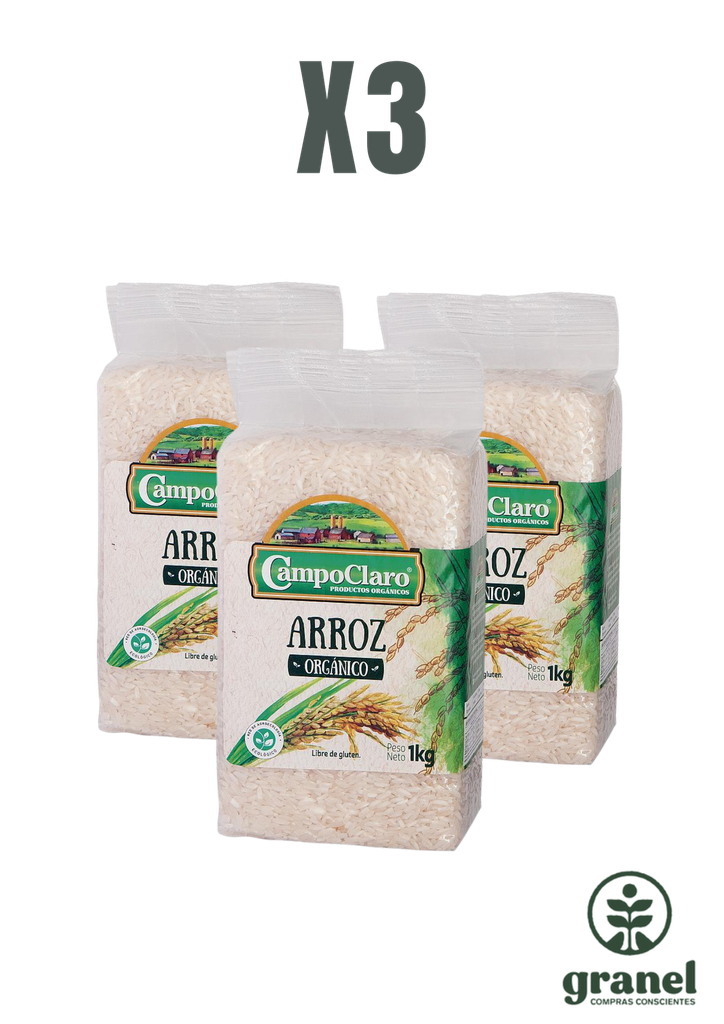 Pack X3 Arroz blanco orgánico Campo Claro 1kg