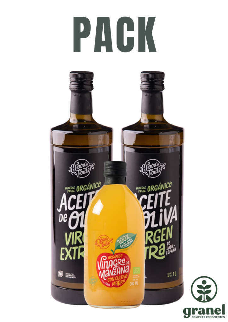 Pack Orgánicos - 2 Aceite de oliva orgánico 1L + 1 Vinagre de manzana Terra Verde 500ml