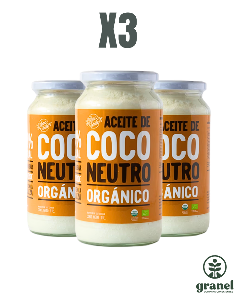 Pack X3 Aceite de coco neutro orgánico Terra Verde 1L