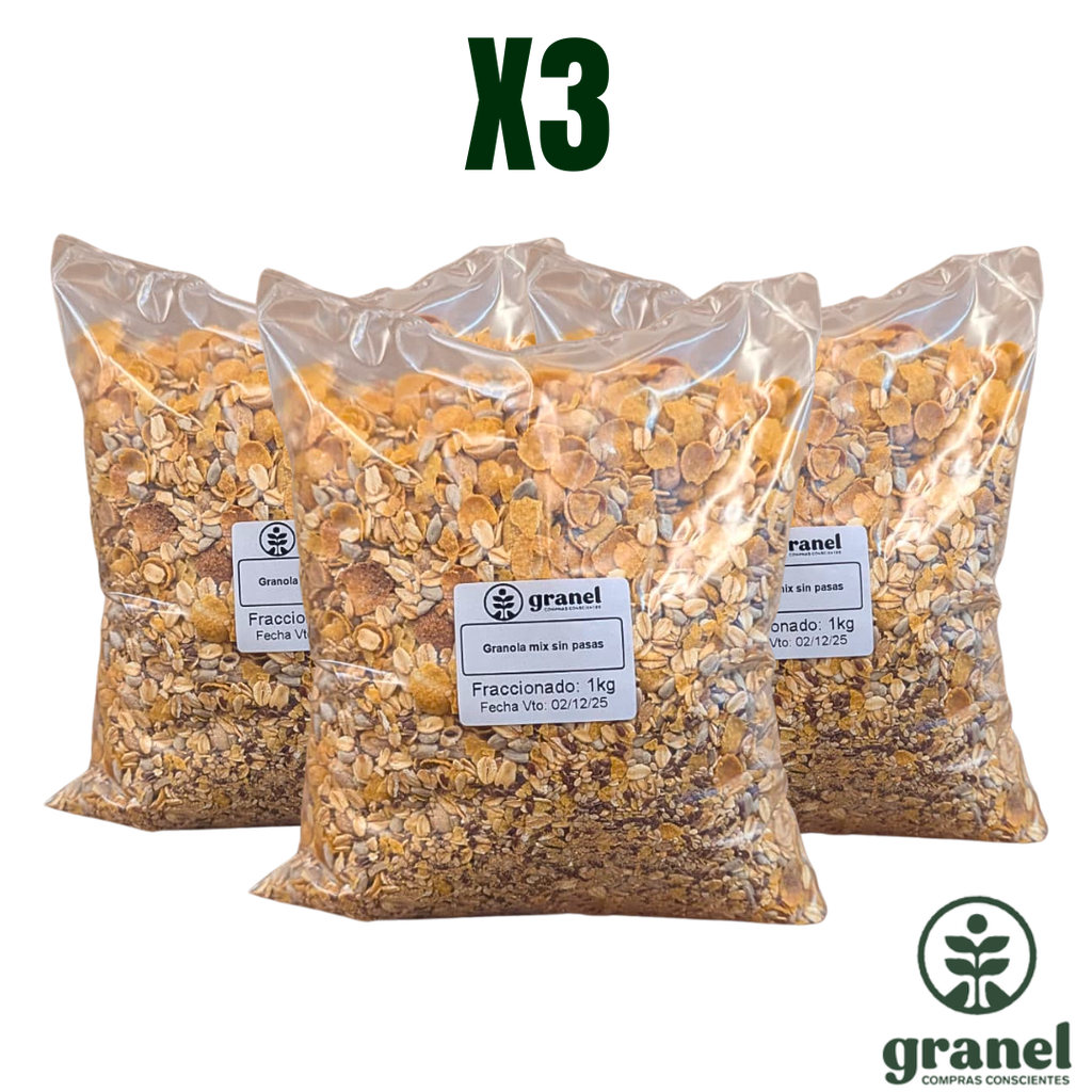 Pack X3 Granola mix sin pasas 1kg