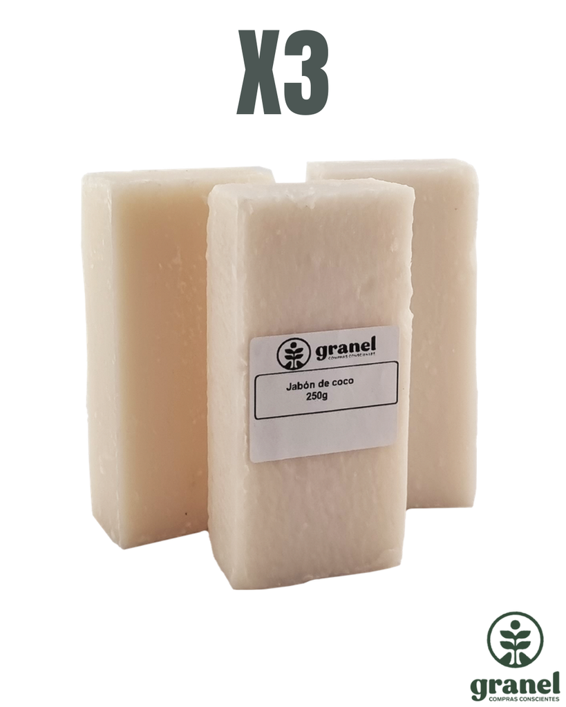 Pack X3 Jabón de coco puro 100% vegetal en barra 250g