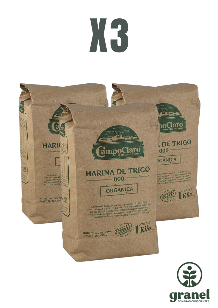 Pack X3 Harina de trigo orgánica 000 Campo Claro 1kg