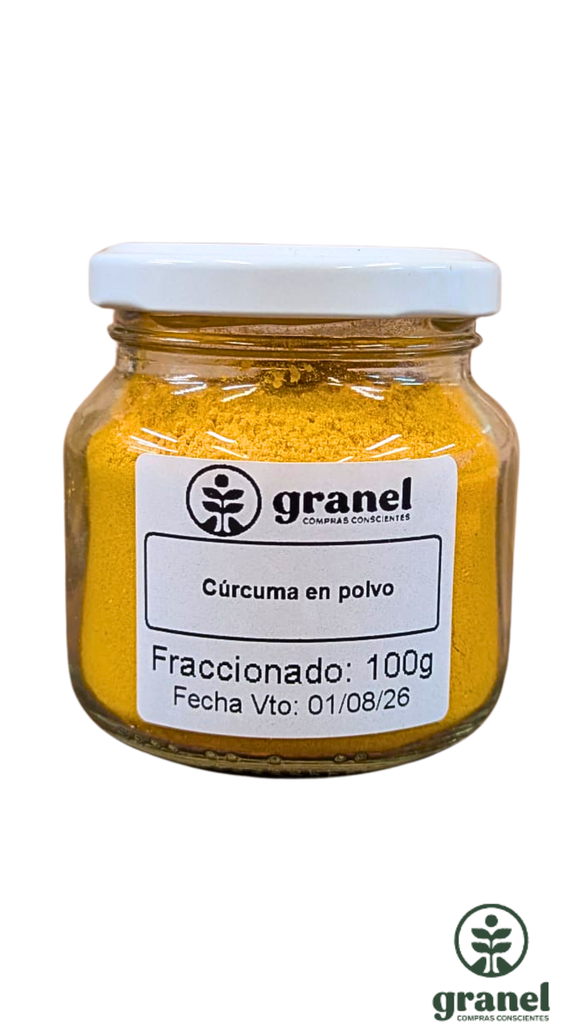Cúrcuma pura en polvo en frasco de vidrio 100g