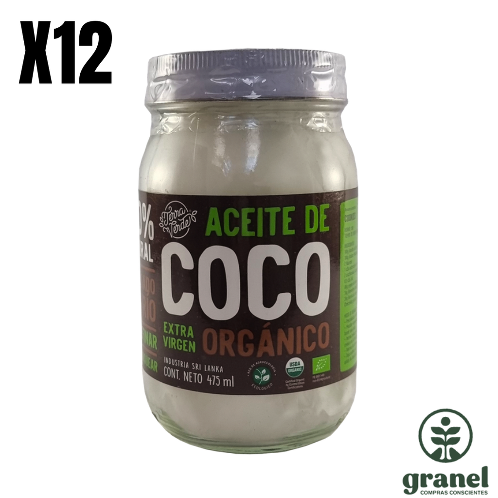 [9896] [Por encargue, plazo hasta 7 días] Aceite de coco orgánico extra virgen Terra Verde 475ml. Caja 12 unidades