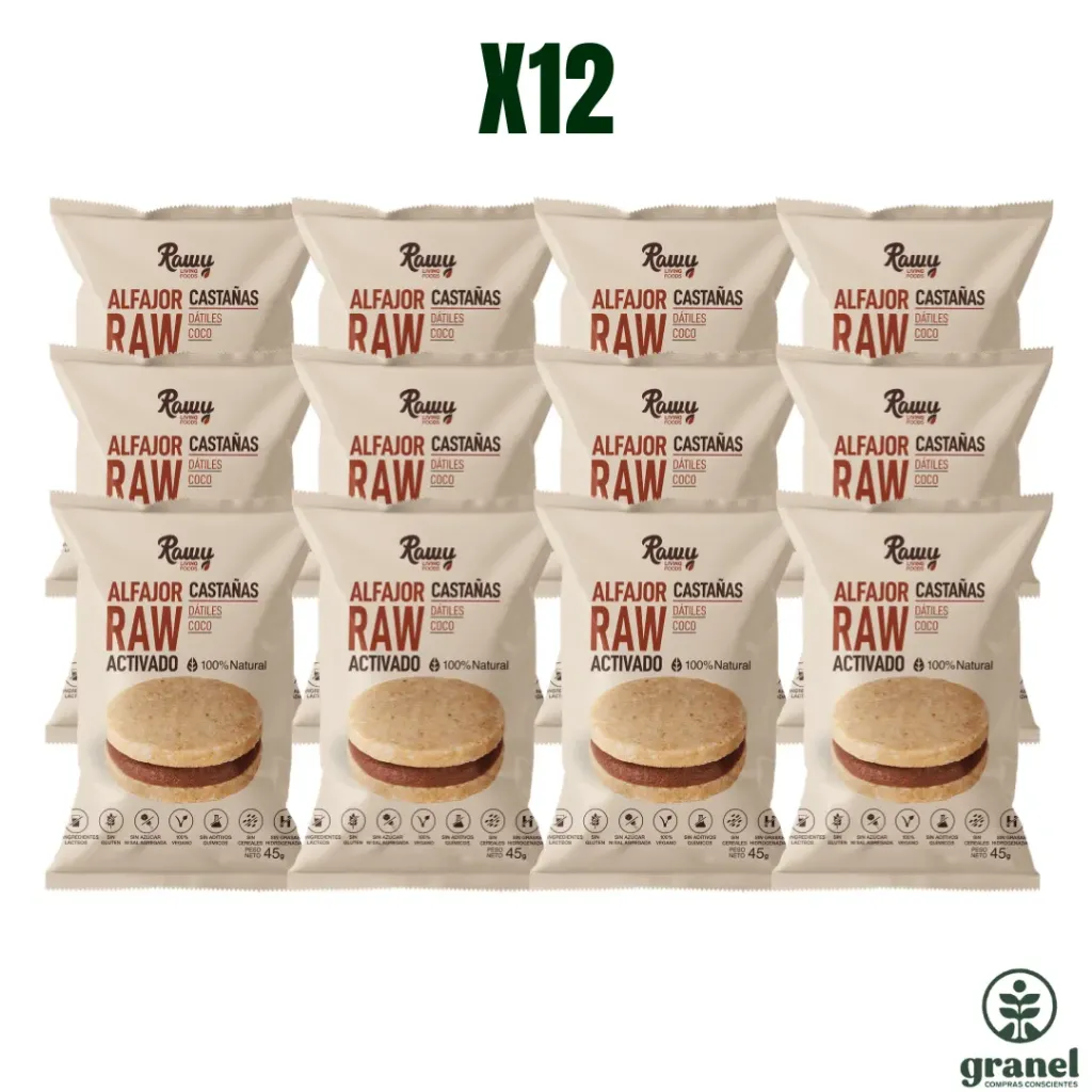 [Por encargue, plazo hasta 7 días] Caja Alfajor Raw de Castañas 45g Rawy X12