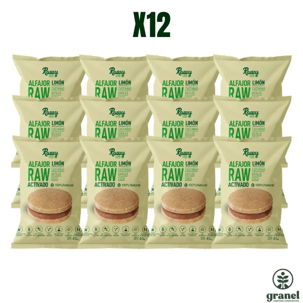 [5671] [Por encargue, plazo hasta 7 días] Caja Alfajor Raw de limón 45g Rawy X12