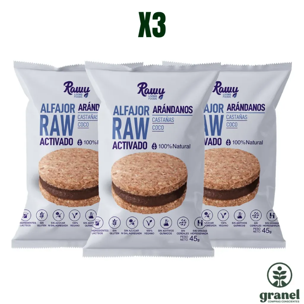 Pack X3 Alfajor Raw Activado de Arándanos 45g Rawy