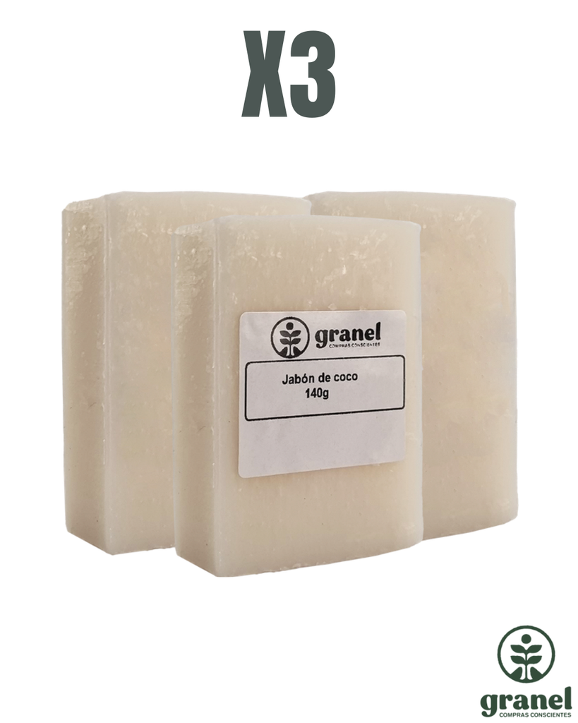 Pack X3 Jabón de coco puro 100% vegetal en barra 140g