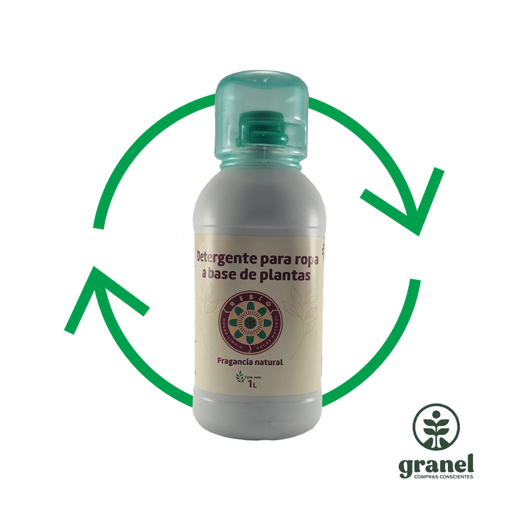 Jabón vegetal para ropa envase de pead reciclado retornable Rebío 1L