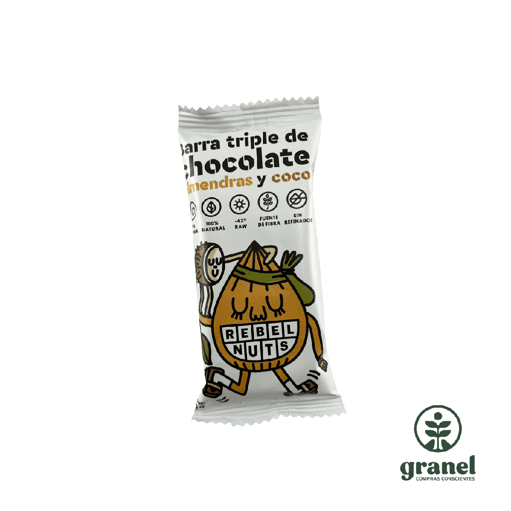 [10557] Barra triple de chocolate almendras y coco Rebel Nuts 40g